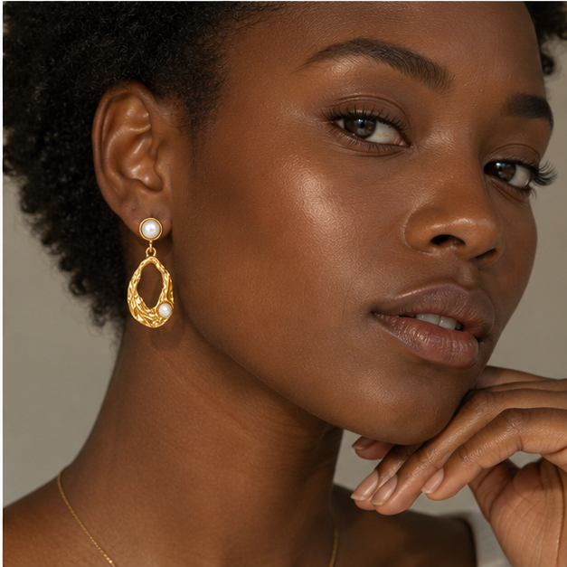 Aretes Textura Fundida con Perlas