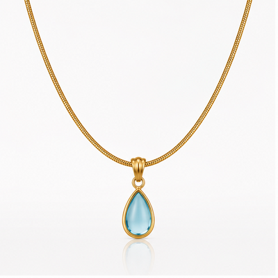Collar Gota de Cristal Azul Aguamarina