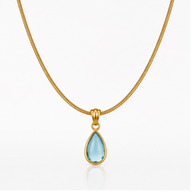 Collar Gota de Cristal Azul Aguamarina