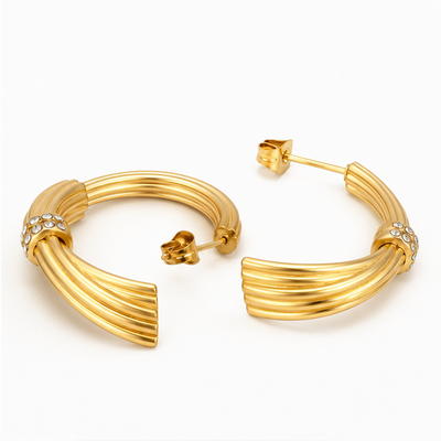 Aretes Aro Multi-línea con Circonitas