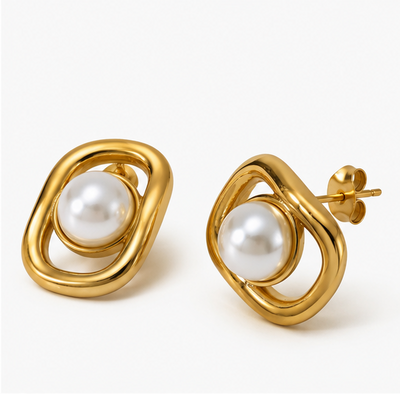 Aretes Espiral Dorada con Perla